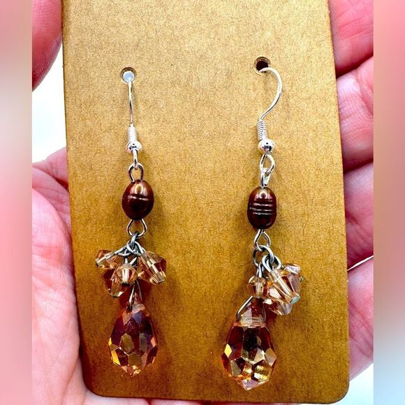 SALE! 2.25” Pearl, and Crystal aurora borealis beads dangle earrings! - Picture 1 of 13